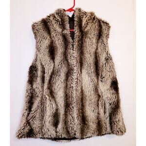 Vintage Kristen Blake womens grey faux fur quilted reversible hooded vest XL